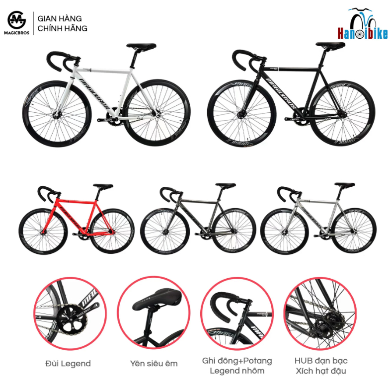Xe Fixed Gear Magicbros CX-5 màu trắng khung thép siêu bền đẹp