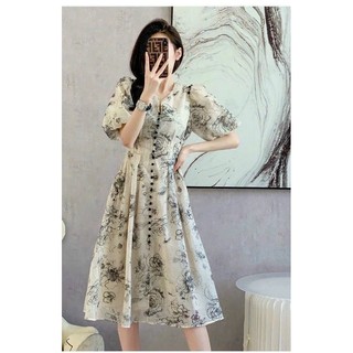 ĐẦM XOÈ HOA ĐEN TRẮNG