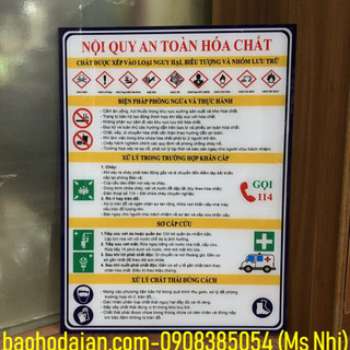 Biển báo chất liệu mica nội quy an toàn hóa chất KT30x40cm
