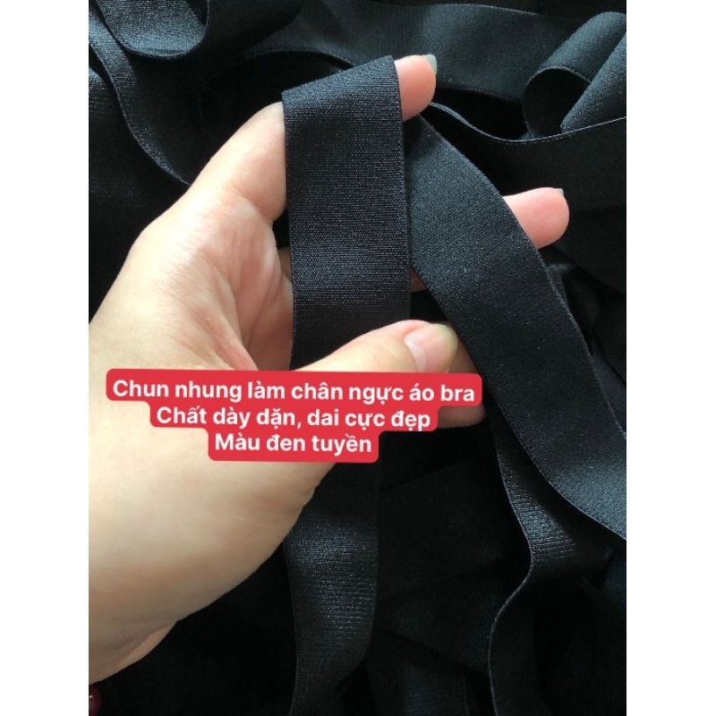 (bó 5m) Chun nhung co dãn may áo bra , quần áo thể thao, đồ lót bản 2,5cm màu đen tuyền
