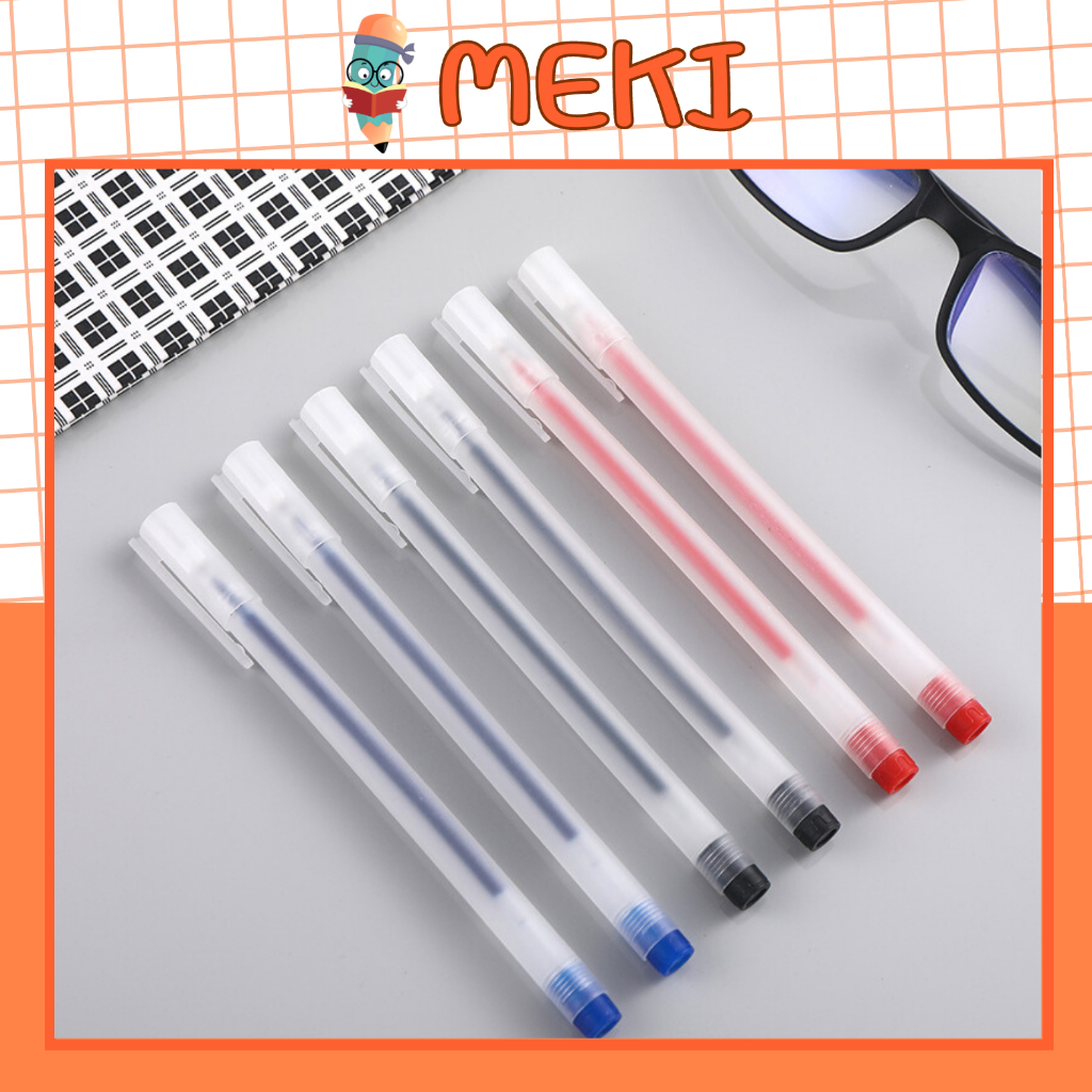 Bút Gel MEKI Bút Bi Nước Mực Gel Đen Xanh Đỏ Khô Nhanh Ngòi 0.5mm, Mực Đều, Nét Chữ Đẹp Đủ Màu