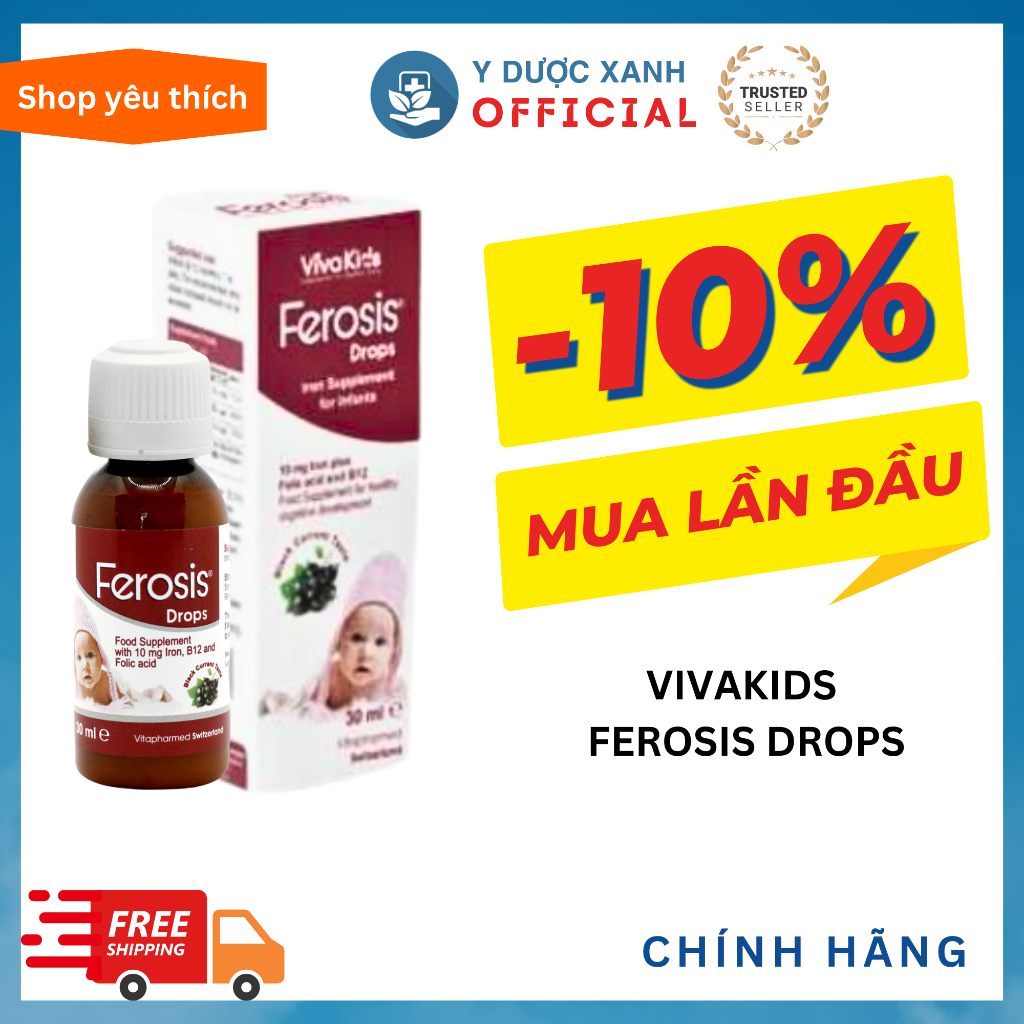 Mua  VIVAKIDS FEROSIS DROPS, 30ml, Bổ sung sắt, acid folic và vitamin B12 cho bé - Y Dược Xanh
