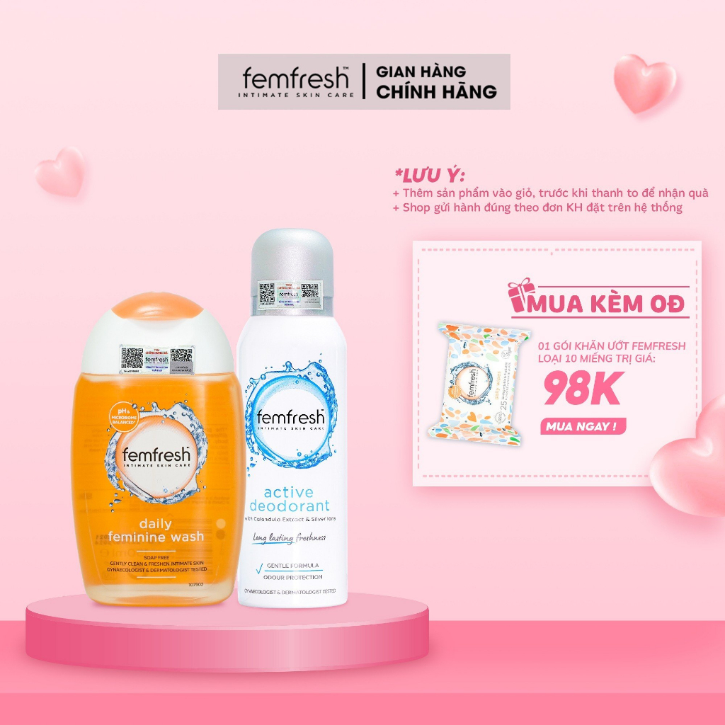 [COMBO] Dung Dịch Vệ Sinh Phụ Nữ Femfresh Daily Wash  & Xịt Thơm Mát Khử Mùi Vùng Kín Femfresh 125ml