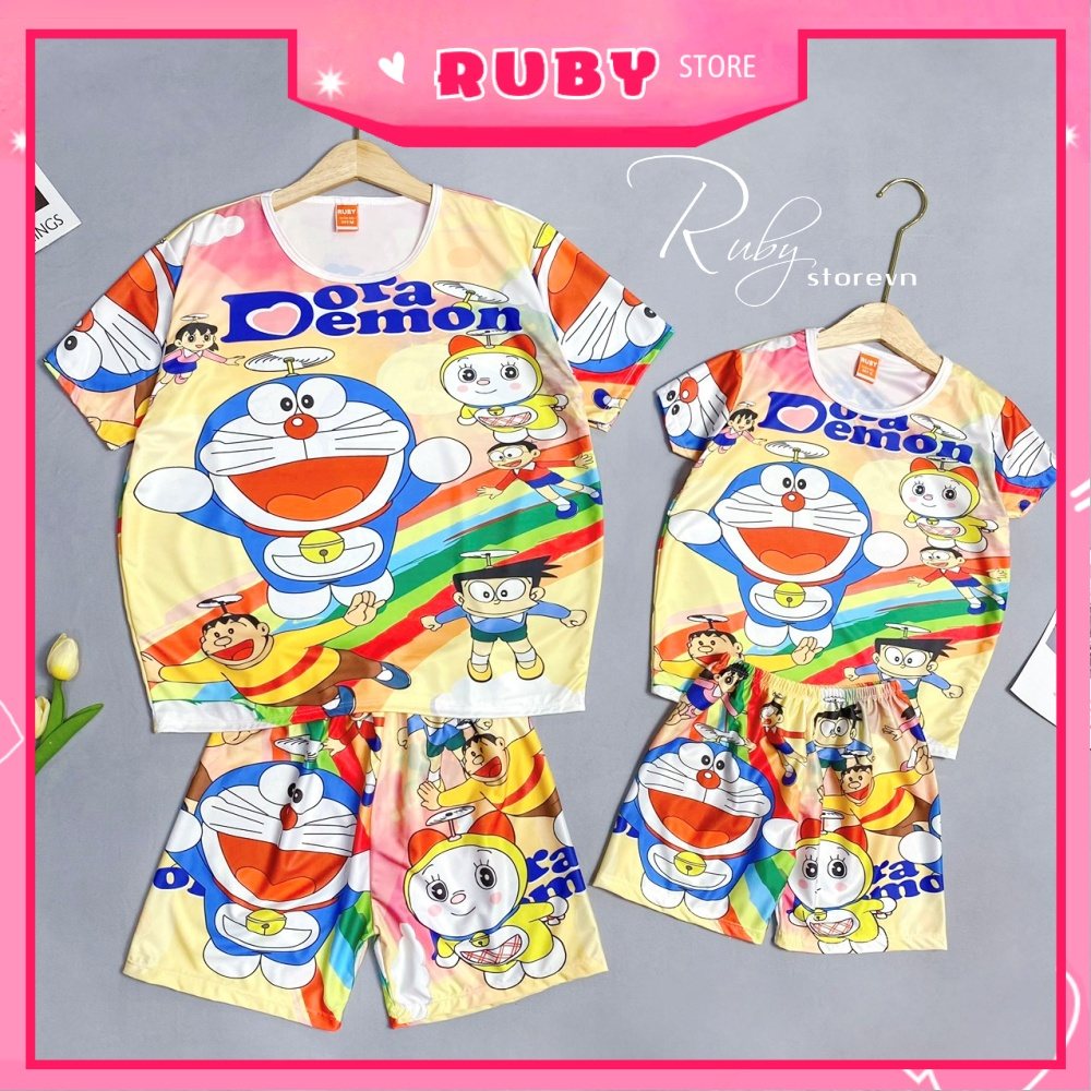 Đồ bộ hoạt hình form rộng DOREMON chất thun mịn mát co giãn thoải mái (7KG - 70KG) 👍 Set mặc nhà mẹ và bé 👍 DBRBD
