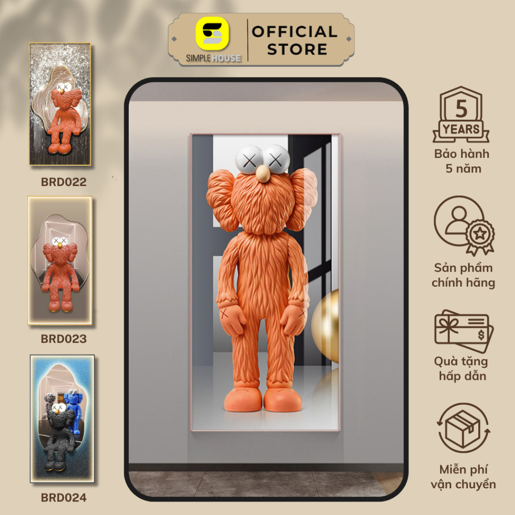 Tranh Tráng Gương Chú Gấu Bearick Chân Thật, Khổ Đứng ( Bộ 2) Dùng Trang Trí Phòng Khách,Decor Nhà C