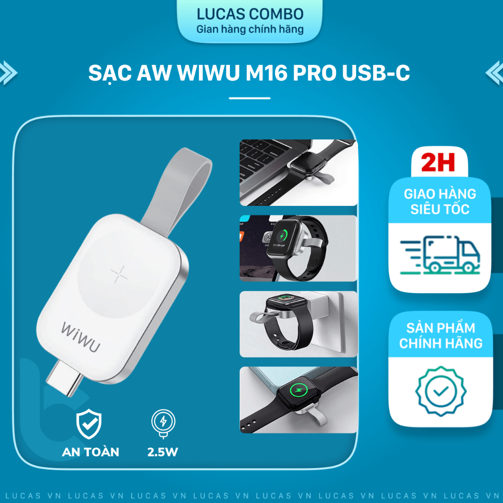 Sạc Không Dây Cho AW WIWU M16 Pro USB-C 2.5W Nhỏ Gọn Cho Ultra / Watch 8/7/6/5/4/SE/3/2/1 - Hàng Chính Hãng