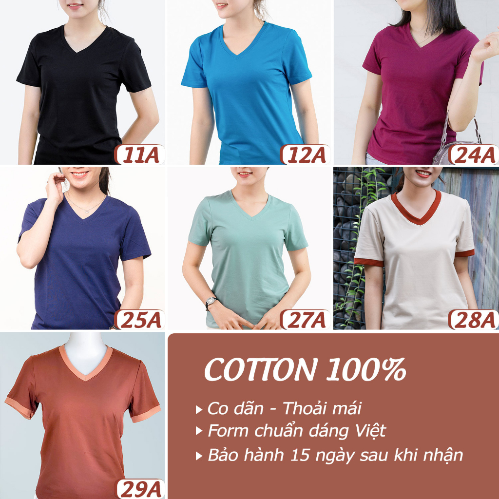 Áo thun cổ tim nữ TOLI sọc kẻ ngang, vải cotton 4 chiều mềm mịn, dáng suông ôm vừa, đủ size