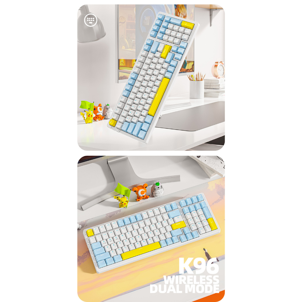 Bàn phím cơ  Red Switch K96 KHÔNG DÂY kết nối bằng USB 2.4G và Bluetooth 5.0 có hotswap dành cho game thủ siêu hot-HT