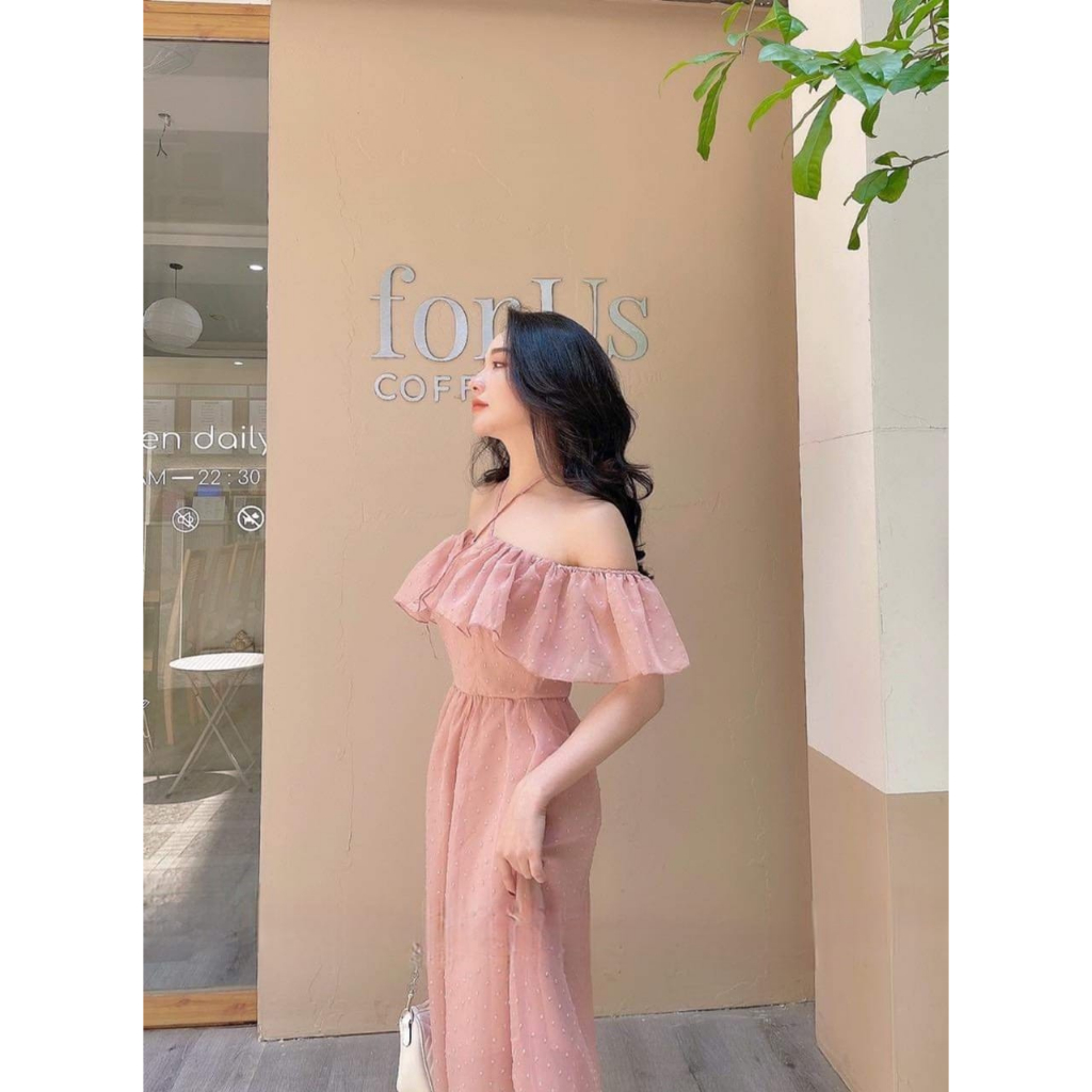 ĐẦM MAXI TRỄ VAI ,NƠ CỔ