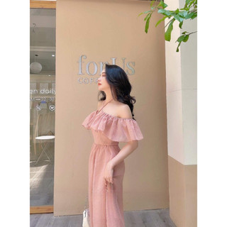 ĐẦM MAXI TRỄ VAI ,NƠ CỔ