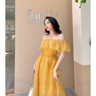 ĐẦM MAXI TRỄ VAI ,NƠ CỔ