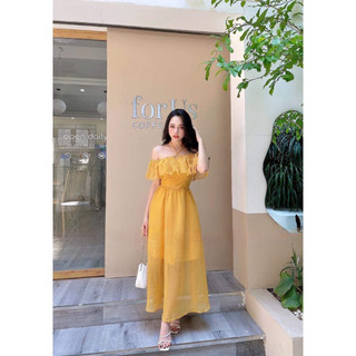 ĐẦM MAXI TRỄ VAI ,NƠ CỔ