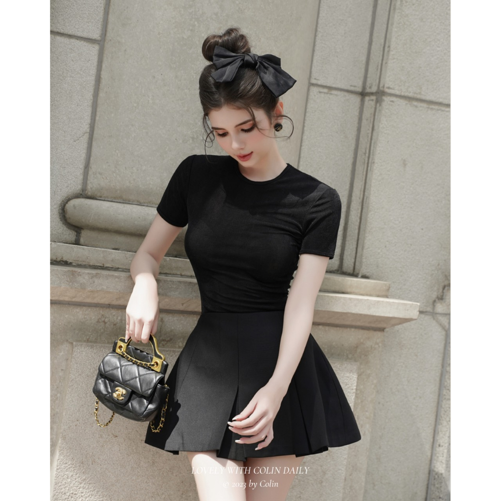 Áo thun trơn nữ basic dáng ôm tay ngắn