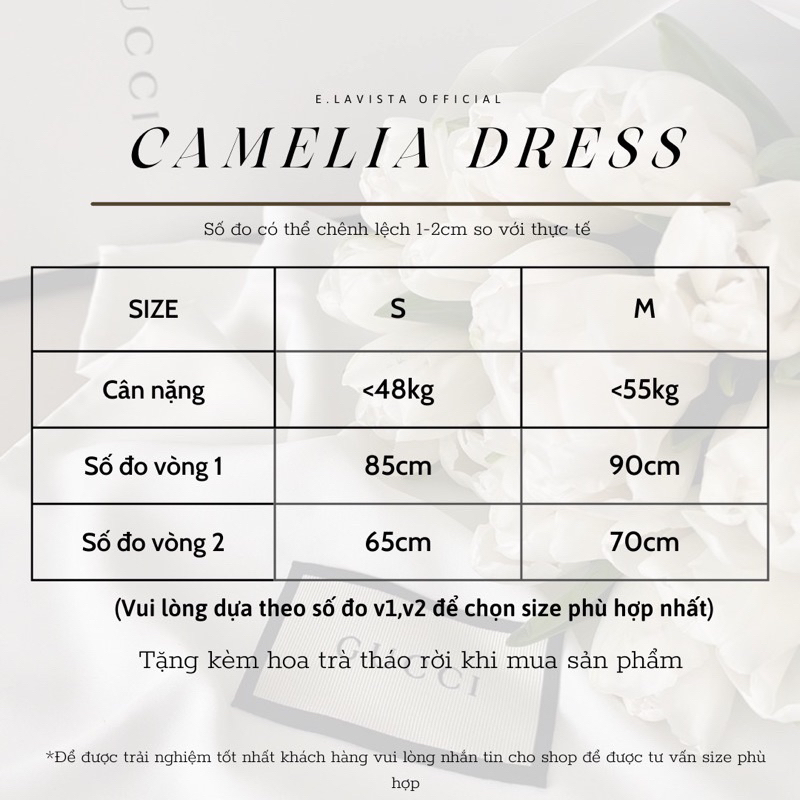 CAMELIA DRESS | Váy Tay Bồng Tiểu Thư Tặng Kèm Hoa Trà Tháo Rời ELAVISTA (Ảnh thật)