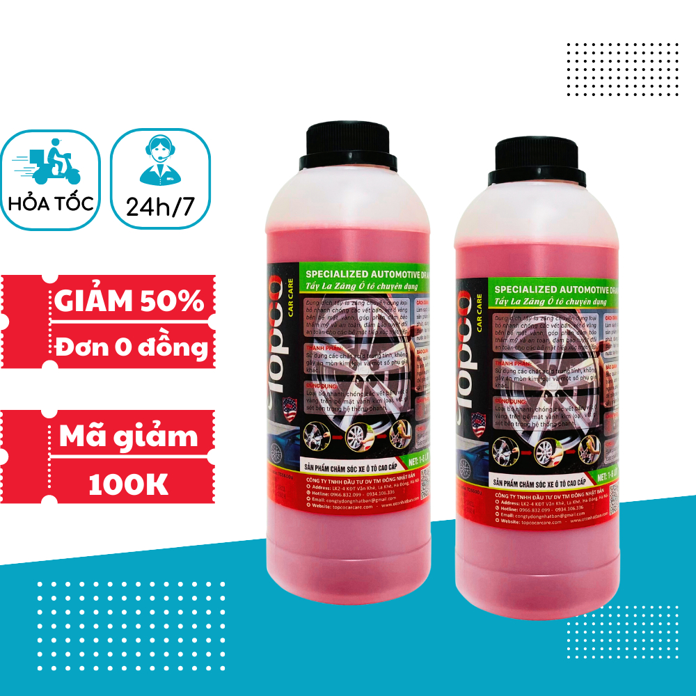 Dung dịch tẩy lazang ô tô tẩy rỉ sét Topco tẩy vành xe ô tô 1 lít Chăm Sóc Xe
