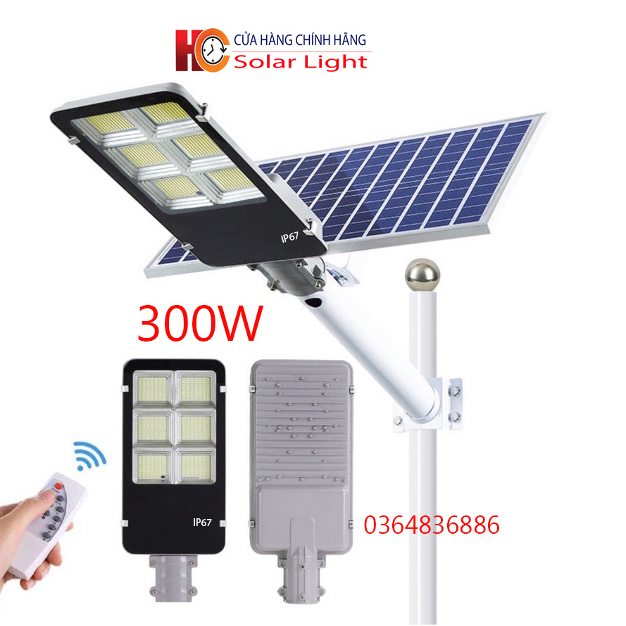 Đèn Năng Lượng Mặt Trời Bàn Chải Hc Solar Light 300W Chính Hãng, Vỏ Nhôm, Tấm Pin Nlmt Rời, Ánh Sáng Trắng