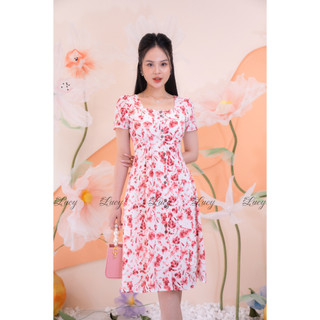 Đầm xoè Alex 6806 Lụa hoa đính nút gỗ giá tốt Váy Lucy