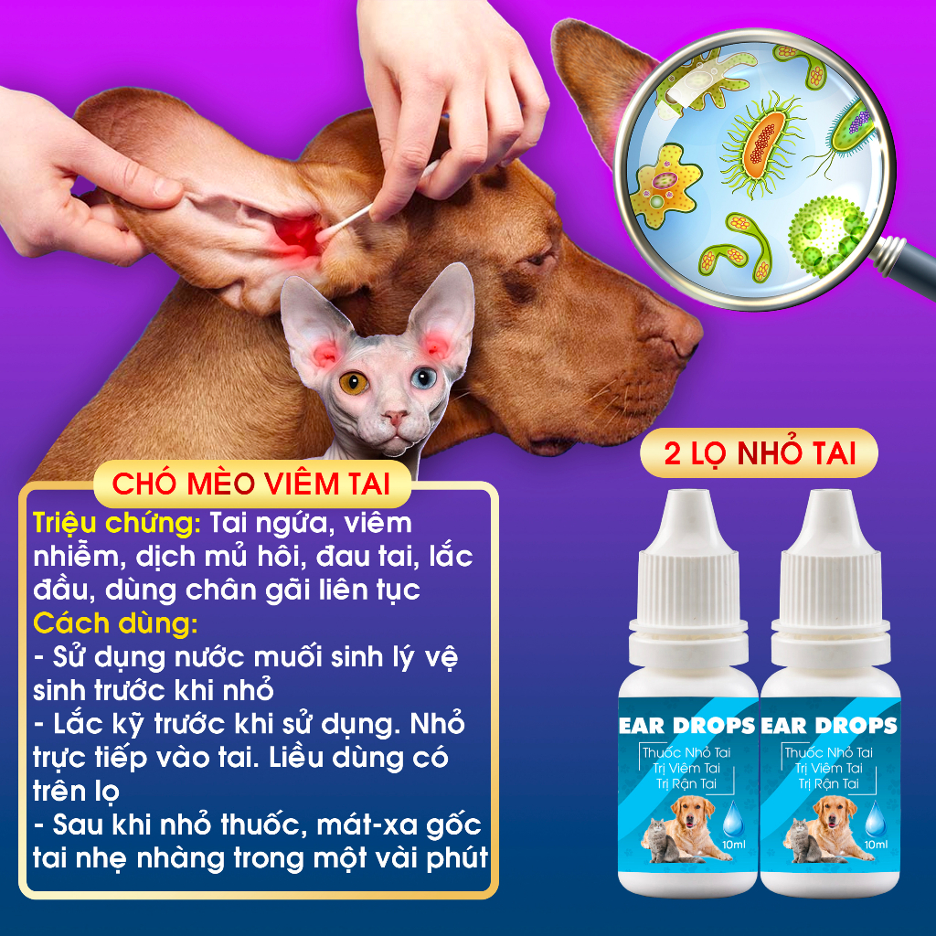 2 Lọ Nhỏ Viêm Tai, Hôi Tai, Ngứa Tai Cho Chó & Mèo