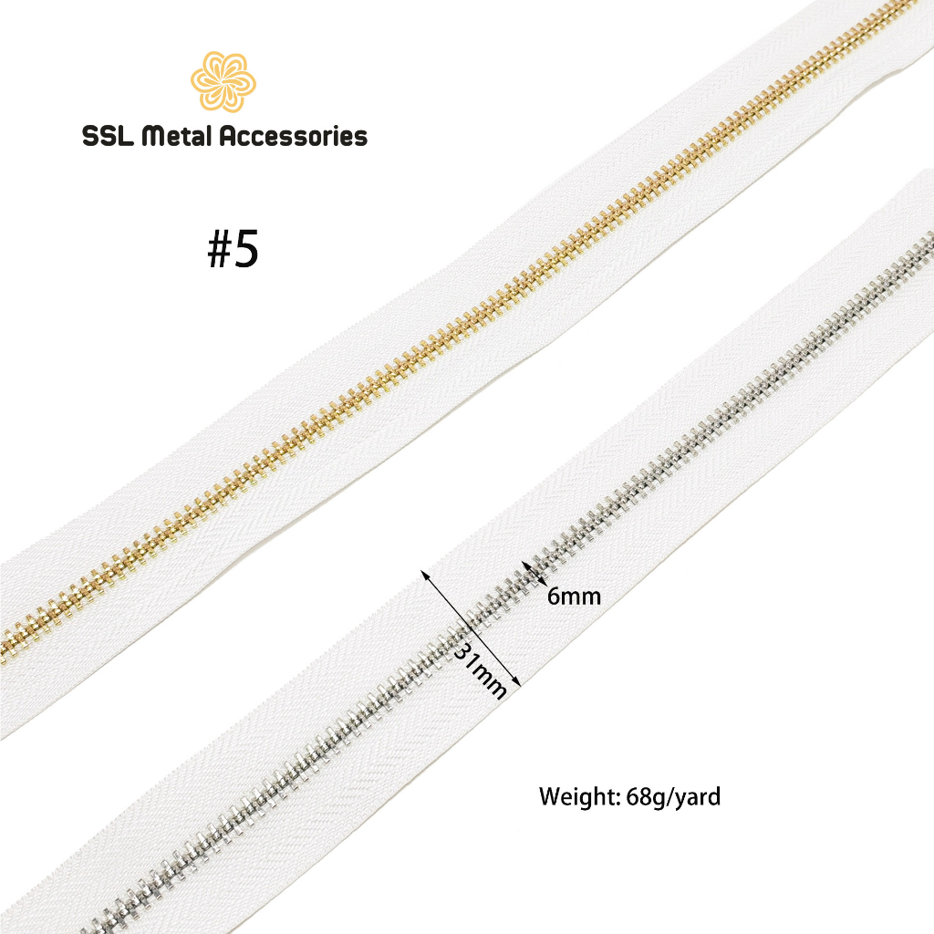 Dây kéo răng 5, răng bằng kim loại dùng làm dây kéo ngăn túi xách, balo, ví,..MS-Y22 #5 metal zipper 31*6mm (1 mét)