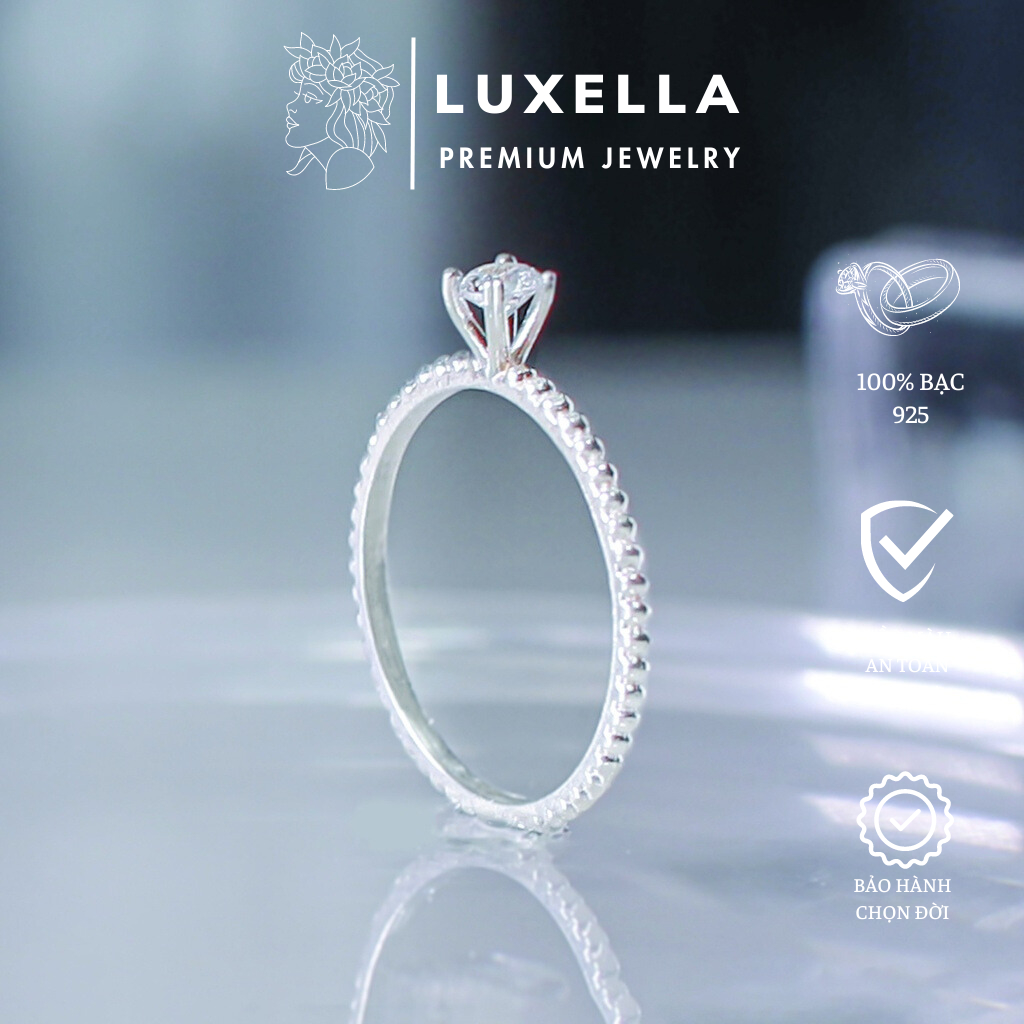 Nhẫn bạc nữ minimalist trụ đá cao, trụ đá thấp LUXELLA PREMIUM Lux017
