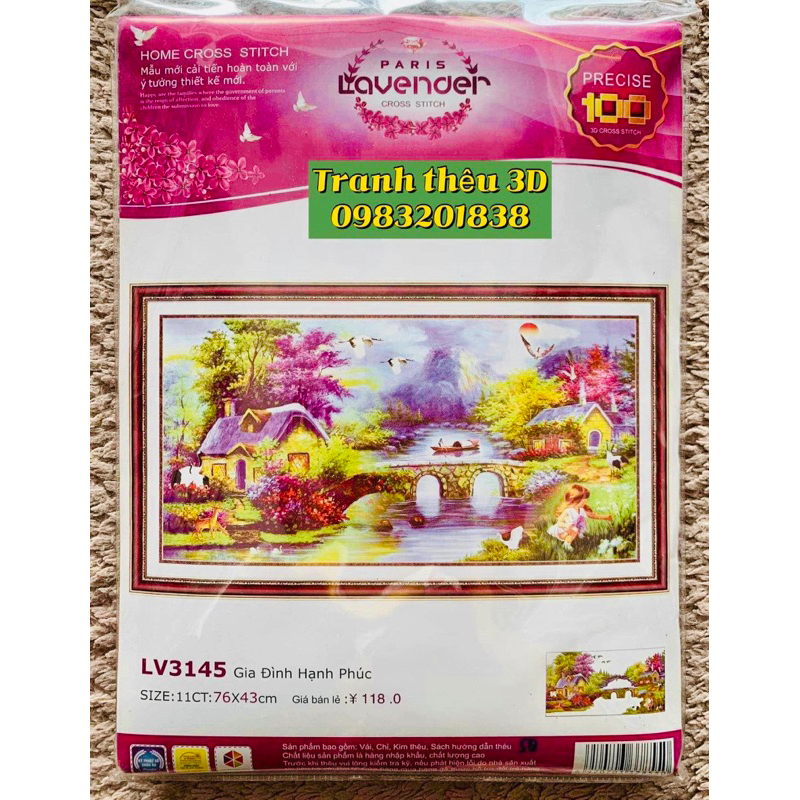 Tranh thêu chữ thập Gia đình hạnh phúc LV3145, tranh thêu 3D