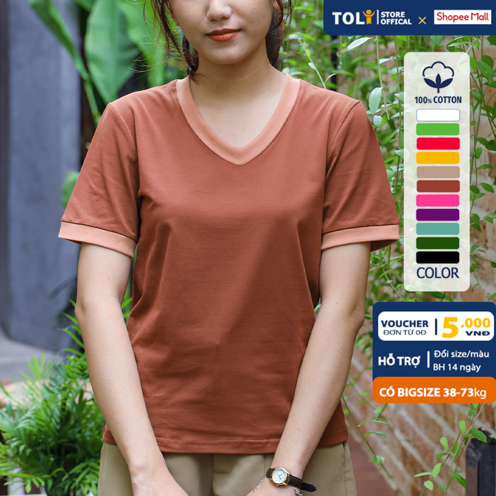 Áo thun cổ tim nữ TOLI màu trơn, vải cotton 4 chiều mềm mịn, dáng suông ôm vừa, đủ size [Ti-29A]