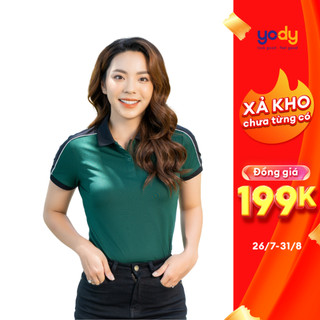 15/9 Áo polo YODY nữ vải pique mắt chim phông phối vai thoáng mát thấm hút tốt APN5366