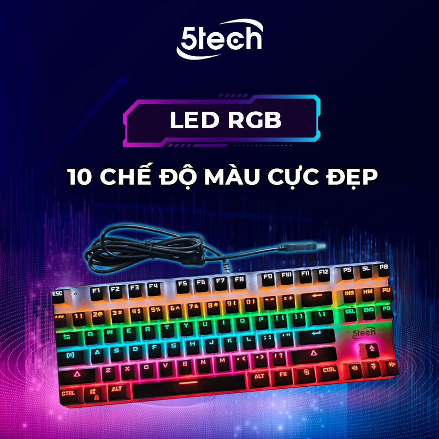 Bàn phím cơ 5TECH, bàn phím máy tính gaming blue switch 87 phím, led RGB thiết kế nhỏ gọn dùng cho laptop, game thủ | BigBuy360 - bigbuy360.vn