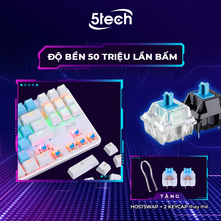 Bàn phím cơ 5TECH, bàn phím máy tính gaming blue switch 87 phím, led RGB thiết kế nhỏ gọn dùng cho laptop, game thủ | BigBuy360 - bigbuy360.vn