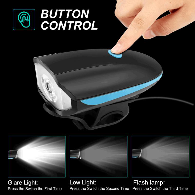 Đèn xe đạp có còi pin sạc usb đèn pha Led T6 chống nước, đèn xe đạp thể thao đèn trước đèn pha xe đạp siêu sáng 5 chế độ