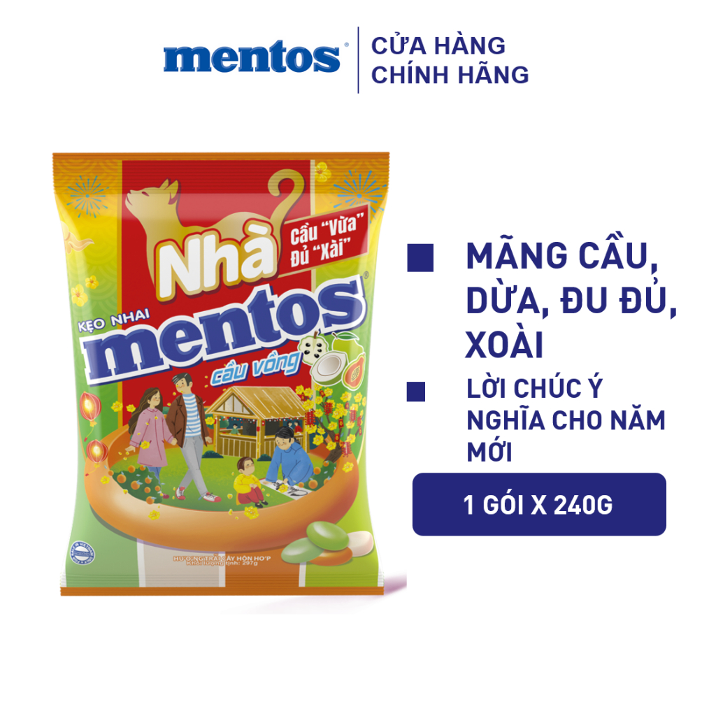 Kẹo nhai Mentos Cầu Dừa Đủ Xoài  (Gói 240g)