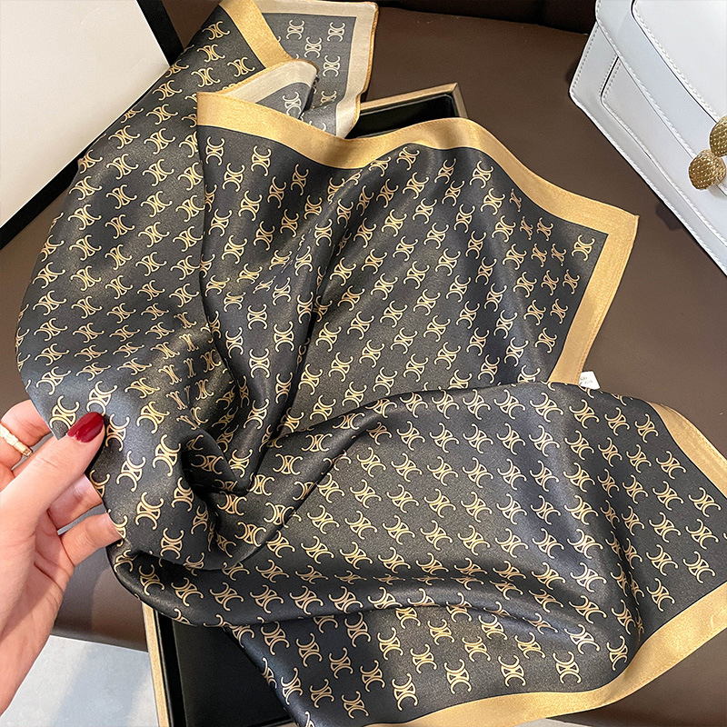 Khăn lụa vuông họa tiết thuyền xanh badana KLD-069 70x70cm THYTHY STORE