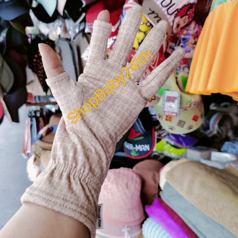 Bao tay, găng tay nữ cắt 2 ngón hoạ tiết Hoà Hương cotton hai lớp chống nắng, giữ ấm, lái xe
