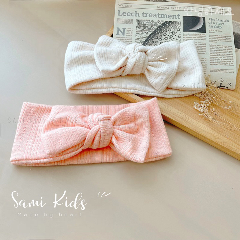 Bộ dài tay quần nhún bèo kèm turban cho bé cotton thông hơi Hàn 3-13kg SAMIKIDS