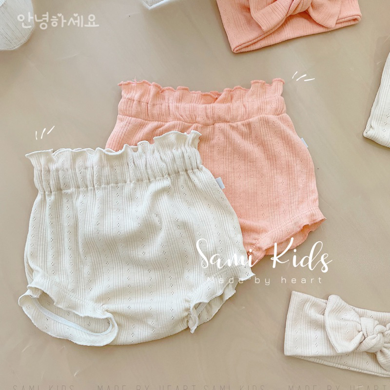 Bộ dài tay quần nhún bèo kèm turban cho bé cotton thông hơi Hàn 3-13kg SAMIKIDS