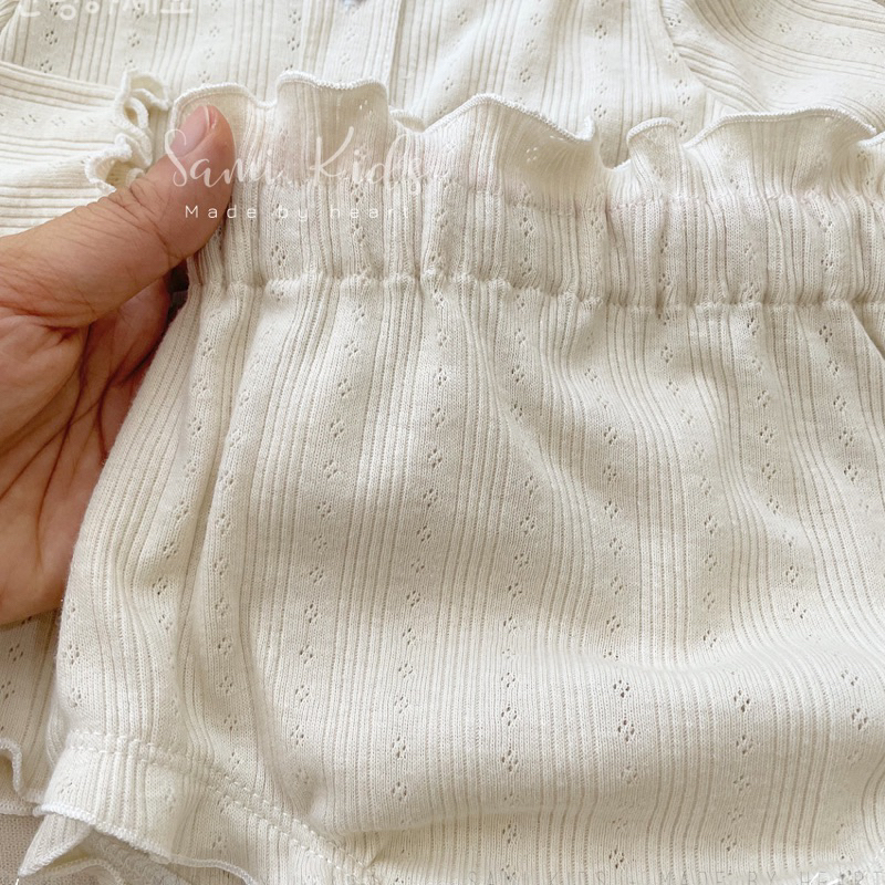 Bộ dài tay quần nhún bèo kèm turban cho bé cotton thông hơi Hàn 3-13kg SAMIKIDS