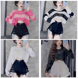 Áo len rách dáng croptop hàng Quảng Châu bao đẹp