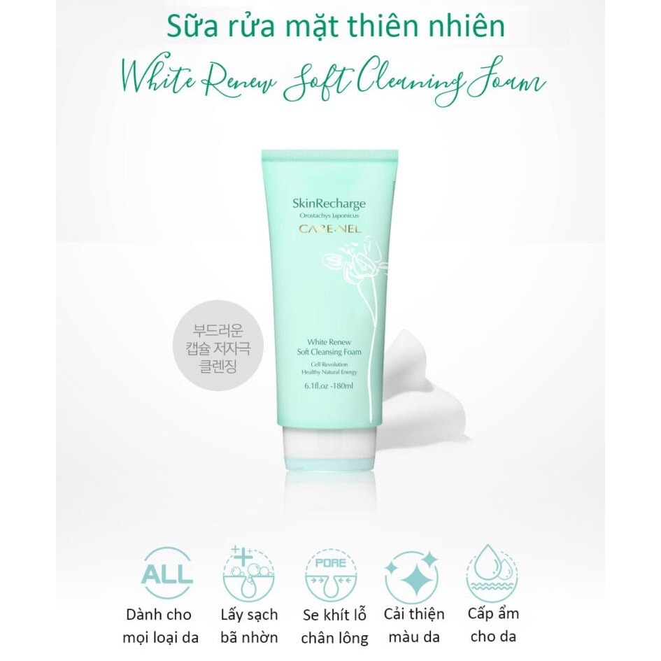 Sữa Rửa Mặt Làm Sạch, Dưỡng Sáng Da Care:nel White Renew Soft Cleansing Foam 180ml