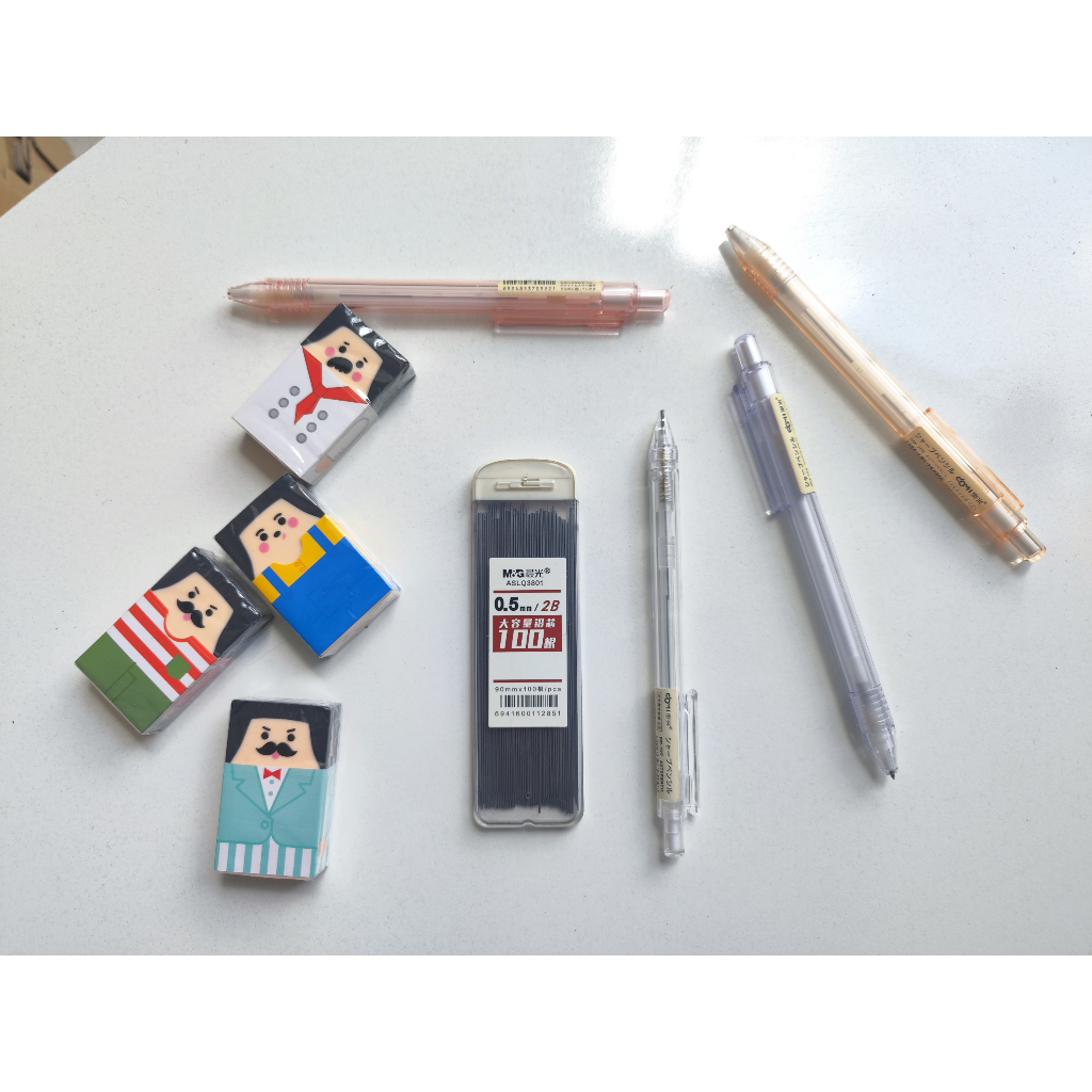 Bút chì kim 0.5mm DOMI  bút chì cơ tự động DOMI trong suốt màu trắng hồng cam tím thân tròn ngòi 0,5mm bấm êm bền