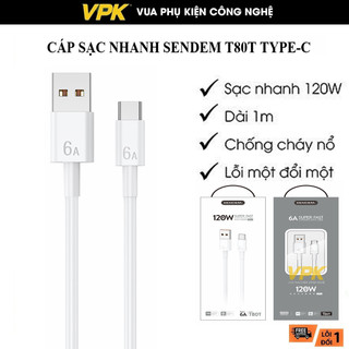 Cáp sạc nhanh 120w, sendem t80t 6a, siêu dai, siêu bền chân type-c cho điện thoại android t80t
