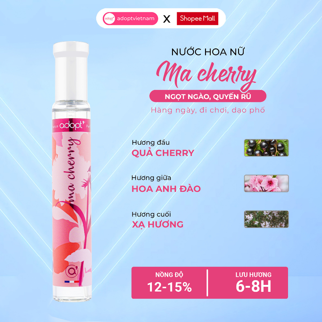 Nước hoa nữ Adopt MA CHERRY tinh dầu thơm chính hãng Pháp dịu ngọt sắc sảo tinh tế lưu hương đến 12 tiếng