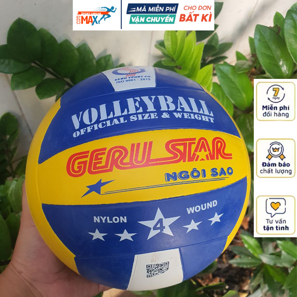 Bóng chuyền cao su GERU V4 banh bóng chuyền da mềm đánh không bị đau tay tặng kèm kim bơm và lưới bóng