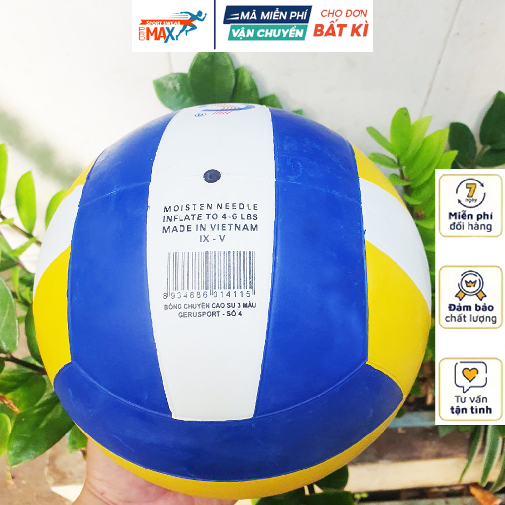 Bóng chuyền cao su GERU V4 banh bóng chuyền da mềm đánh không bị đau tay tặng kèm kim bơm và lưới bóng