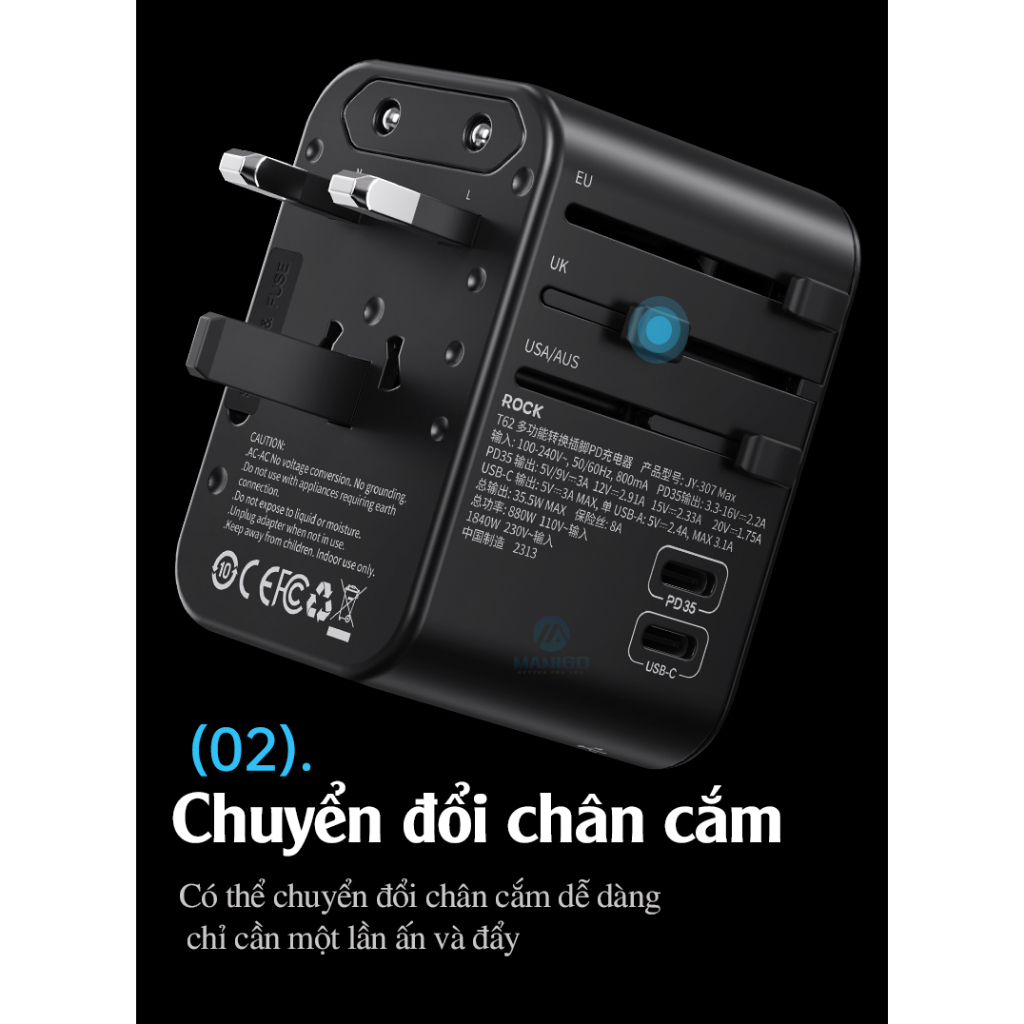 Củ sạc đa chức năng Rockspace T62 sạc nhanh chuẩn PD cho iPhone, sạc nhanh cho Samsung - Chính hãng bảo hành 12 tháng