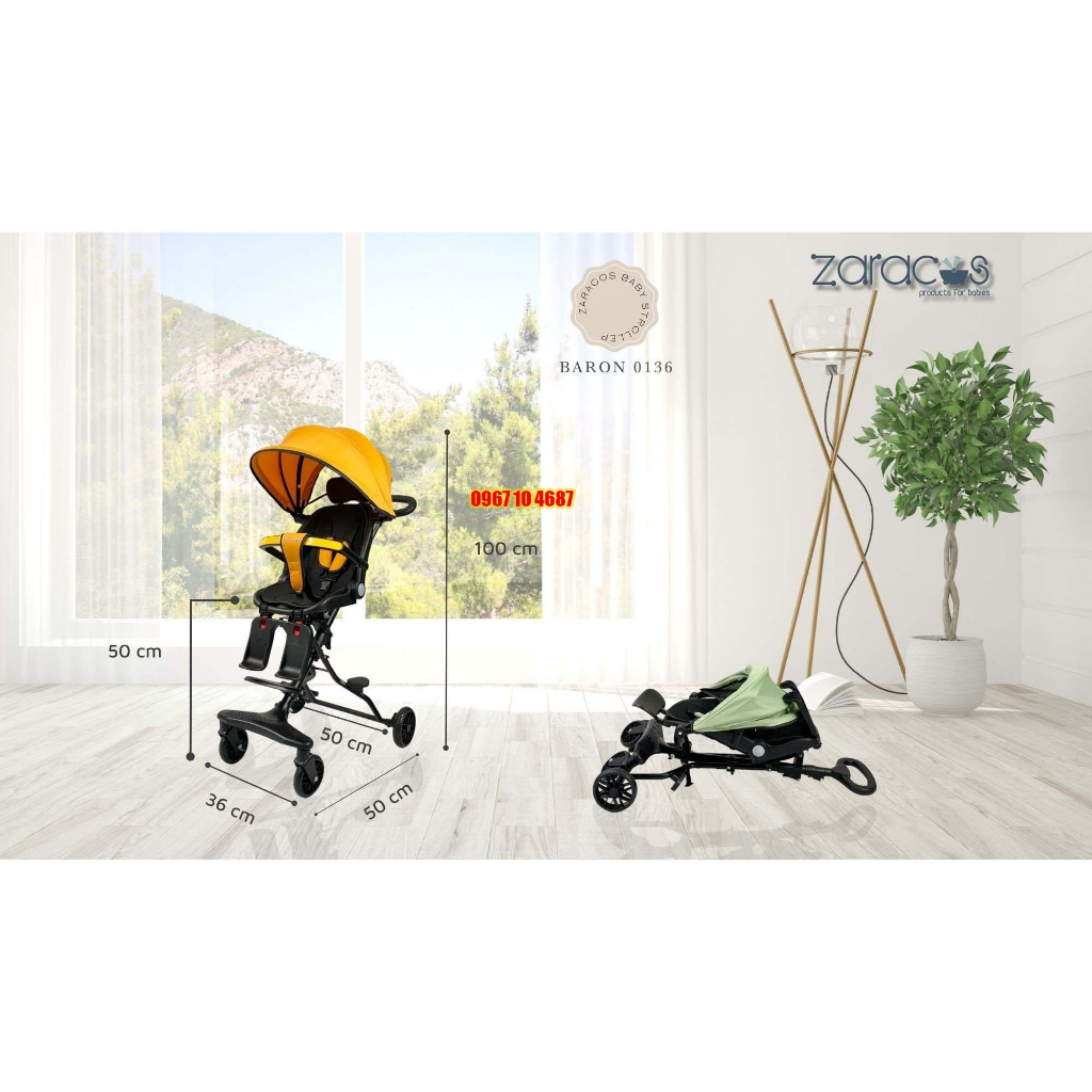 Xe đẩy du lịch cho bé Zaracos Mallorie 0236, Baron 0136 Xe Đẩy Gấp Gọn Tiện Mang Du Lịch