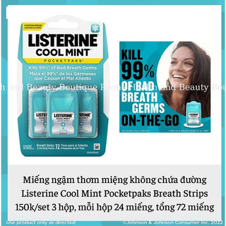 Set 3 hộp miếng ngậm thơm miệng listerine cool mint x 24 miếng/hộp