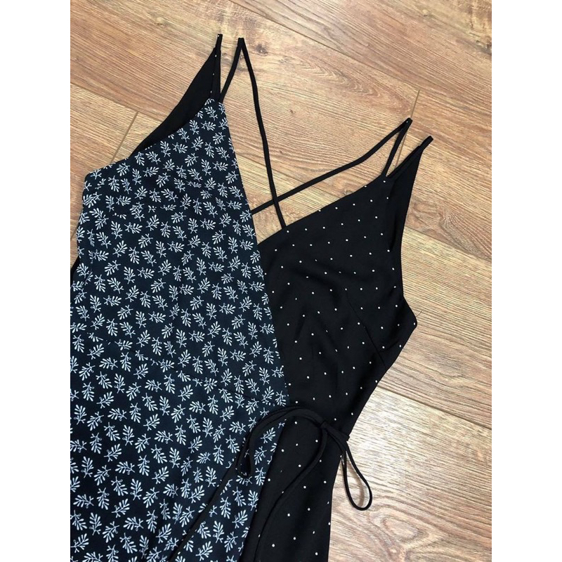 Đầm voal 2 dây phối hoa