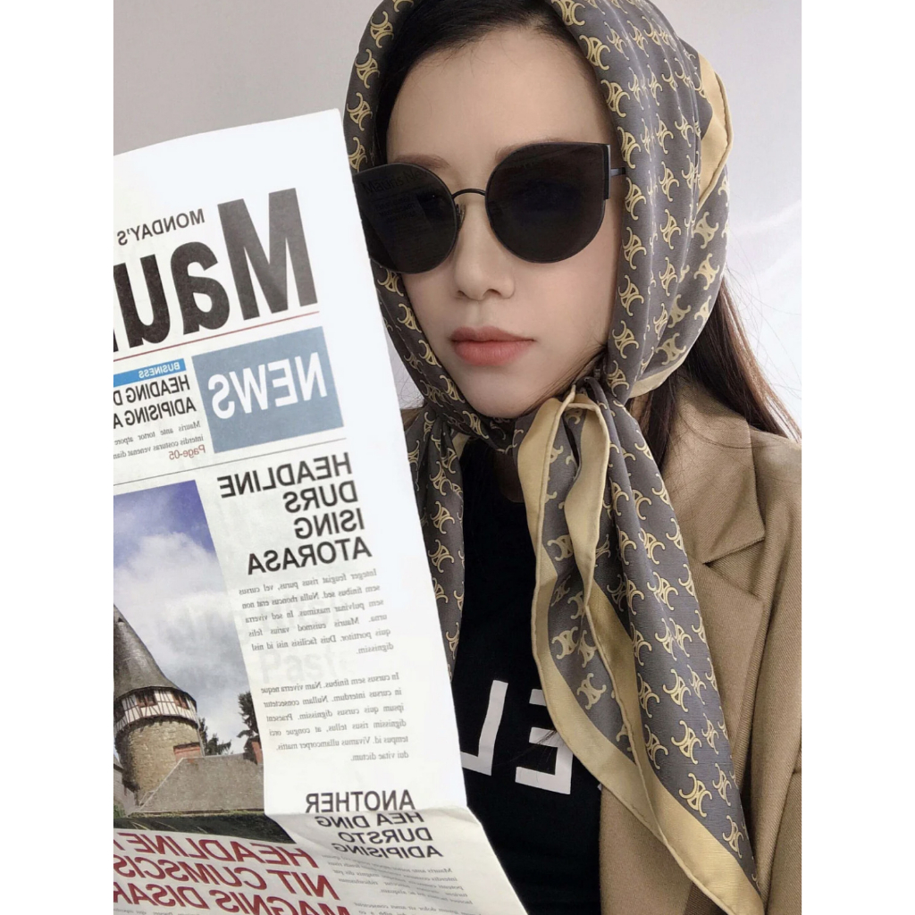 Khăn lụa vuông họa tiết thuyền xanh badana KLD-069 70x70cm THYTHY STORE