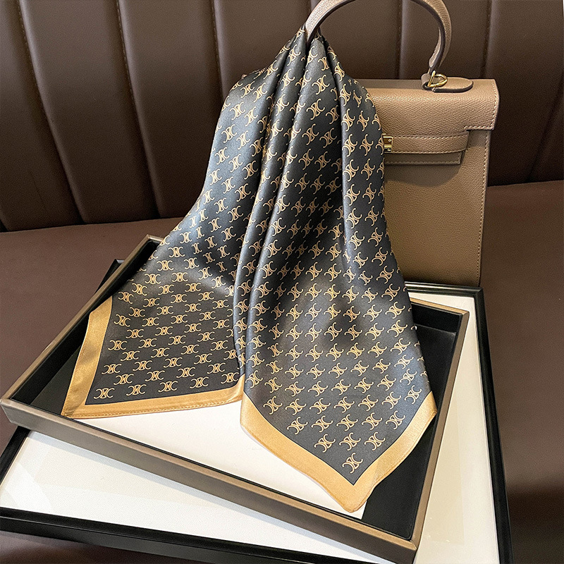 Khăn lụa vuông họa tiết thuyền xanh badana KLD-069 70x70cm THYTHY STORE