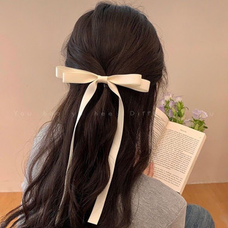 Kẹp tóc nơ ruy băng trắng mảnh 2 tầng
